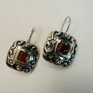 Silpada Sterling Silver and Amber Scroll Square Earrings